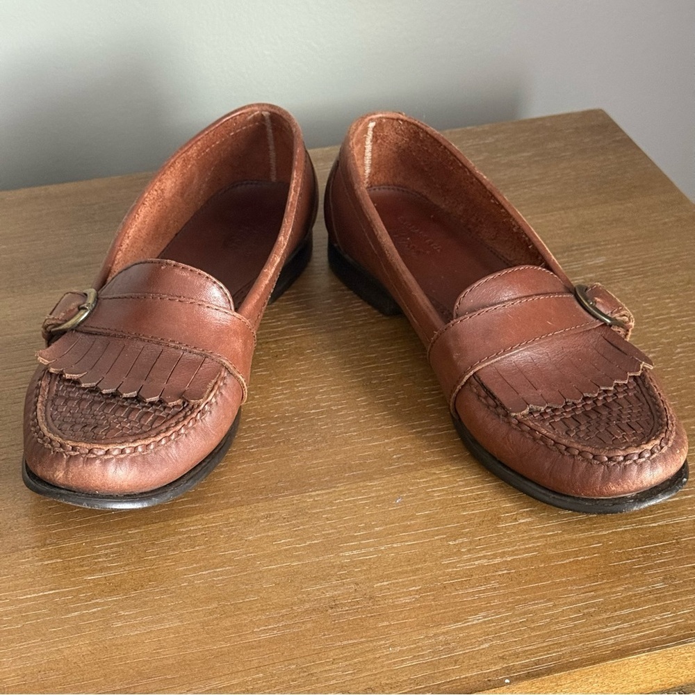 Bass Brown Leather Loafers with Fringe Detail Size 9M - Picture 9 of 12